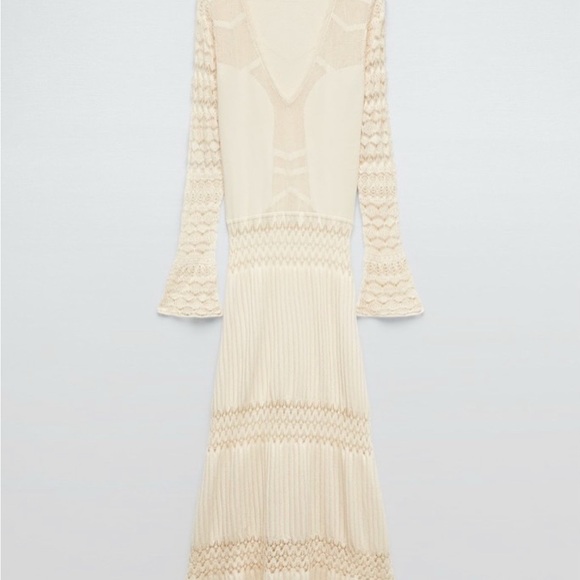 Zara Pointelle Knit Cream Lace Maxi Dress Size S - Picture 6 of 7